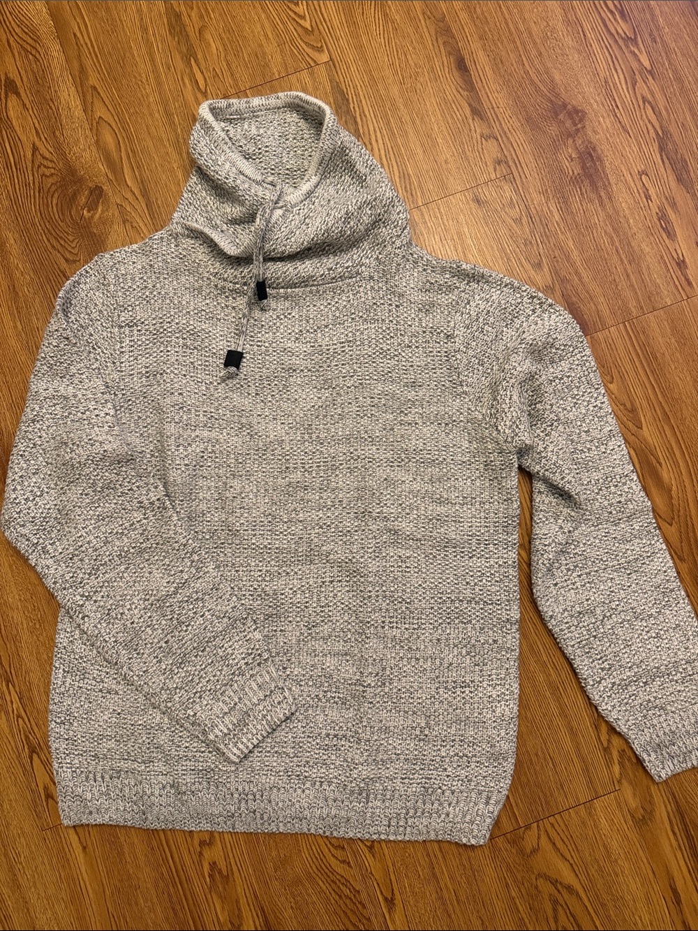 Pull&Bear Light Gray Textured Turtleneck Sweater with Drawcord